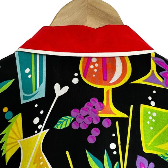 Bob Mackie Wearable Art Silk Cocktail Blouse Sz Large Short Sleeve Atomic Bright - Picture 9 of 16